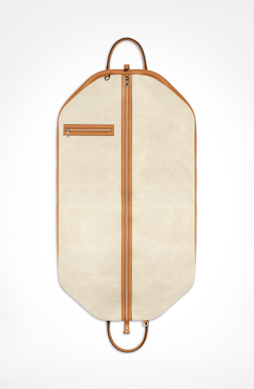 Aviteur Canvas Garment Bag With Leather Trim In Brown