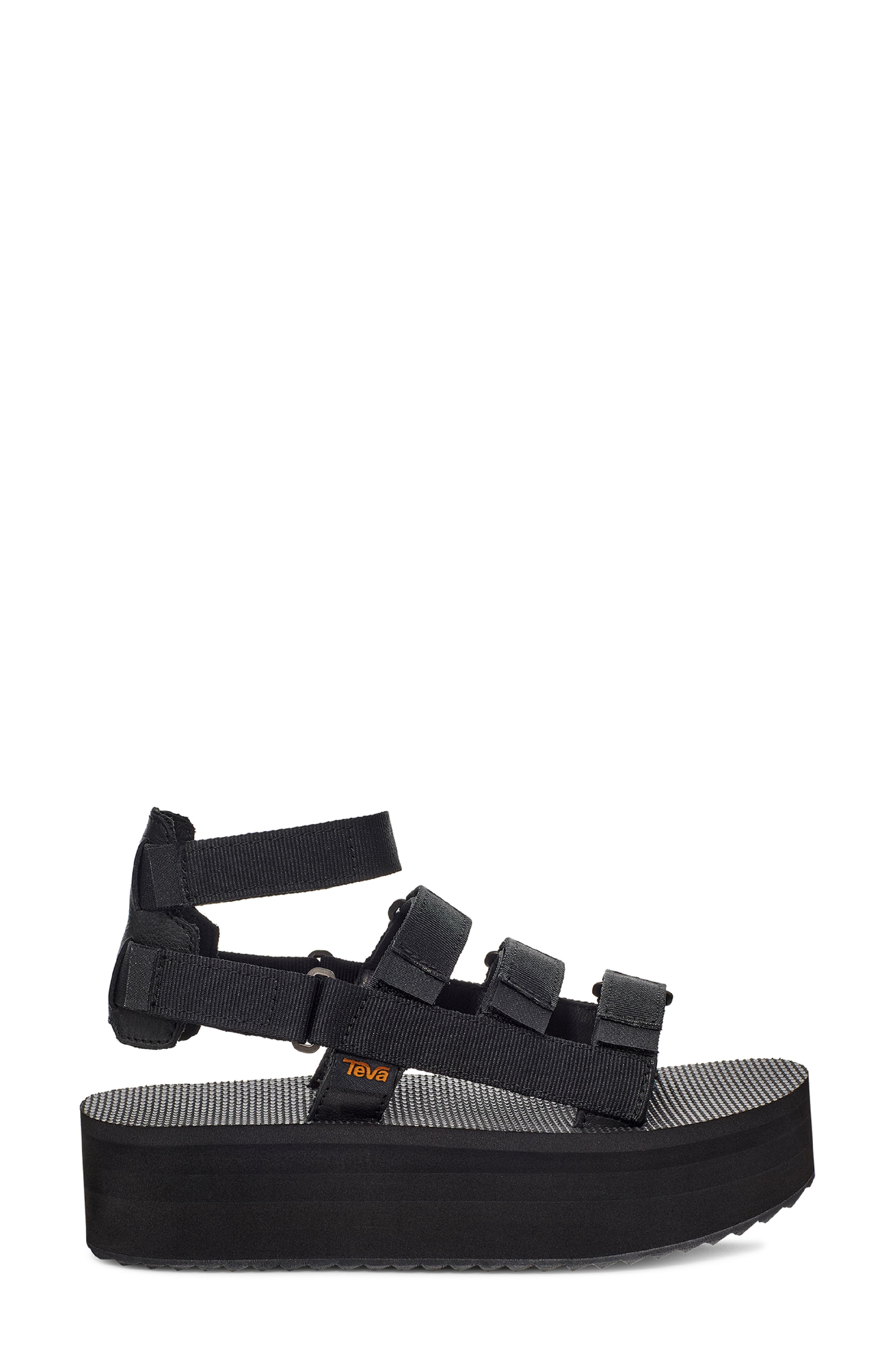 Teva Mevia Flatform Strappy Sandal, Alternate, color, Black
