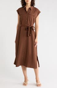 Lucky Brand Cap Sleeve Belted Shirtdress