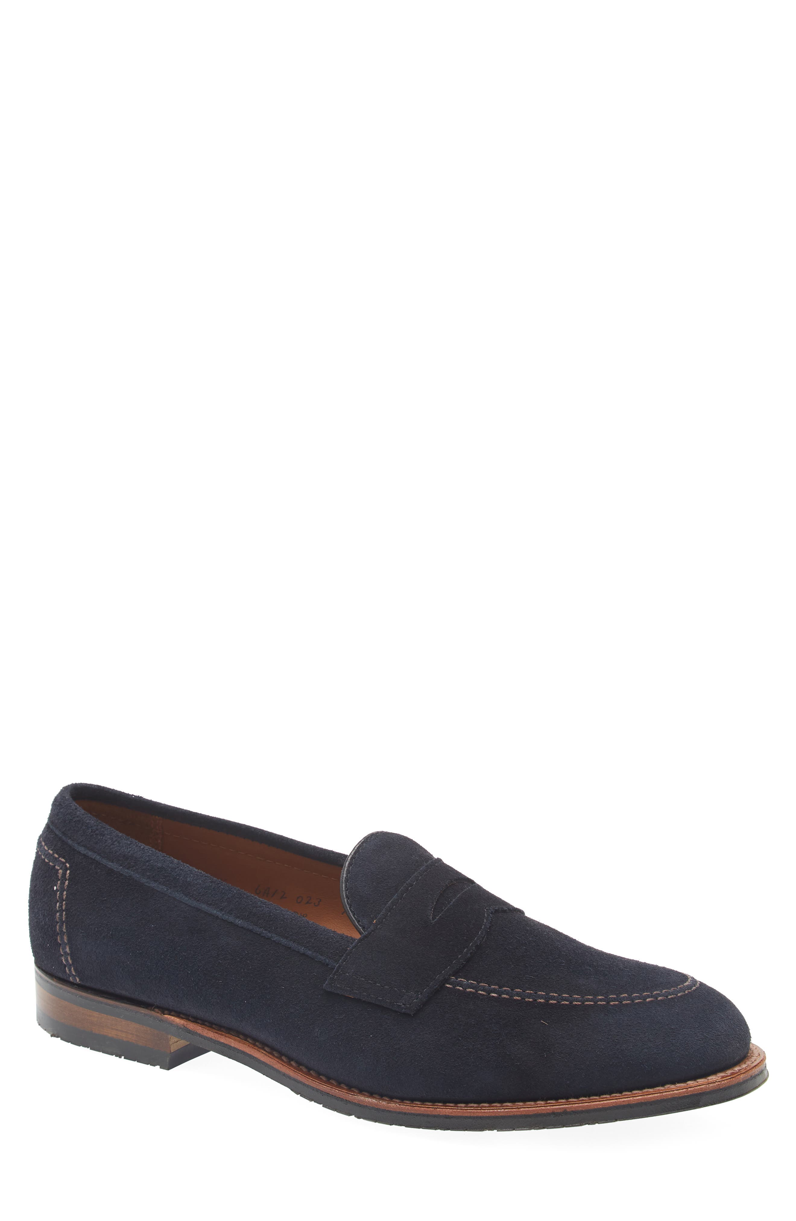 Alden Penny Loafer, Main, color, Navy Suede