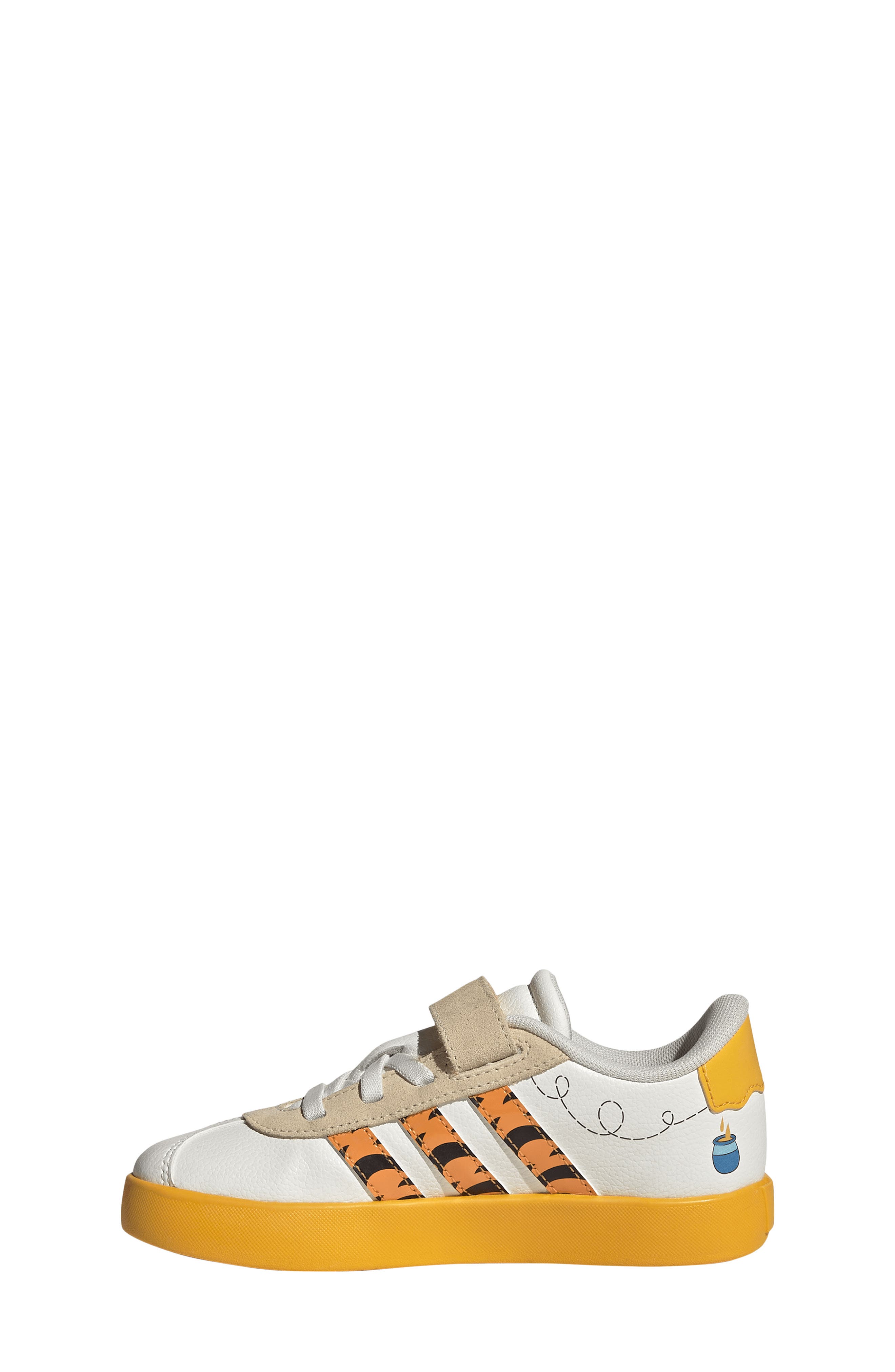 Kids' VL Court Winnie the Pooh Leather Sneaker, Alternate, color, OFF WHITE/ YELLOW/ BLACK