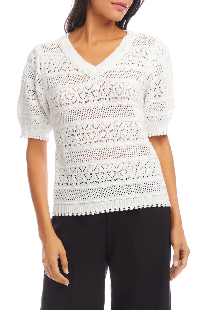 Karen Kane Open Stitch Short Sleeve Cotton Sweater, Main, color,