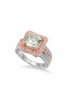 SUZY LEVIAN Green & White Topaz Two-Tone Ring