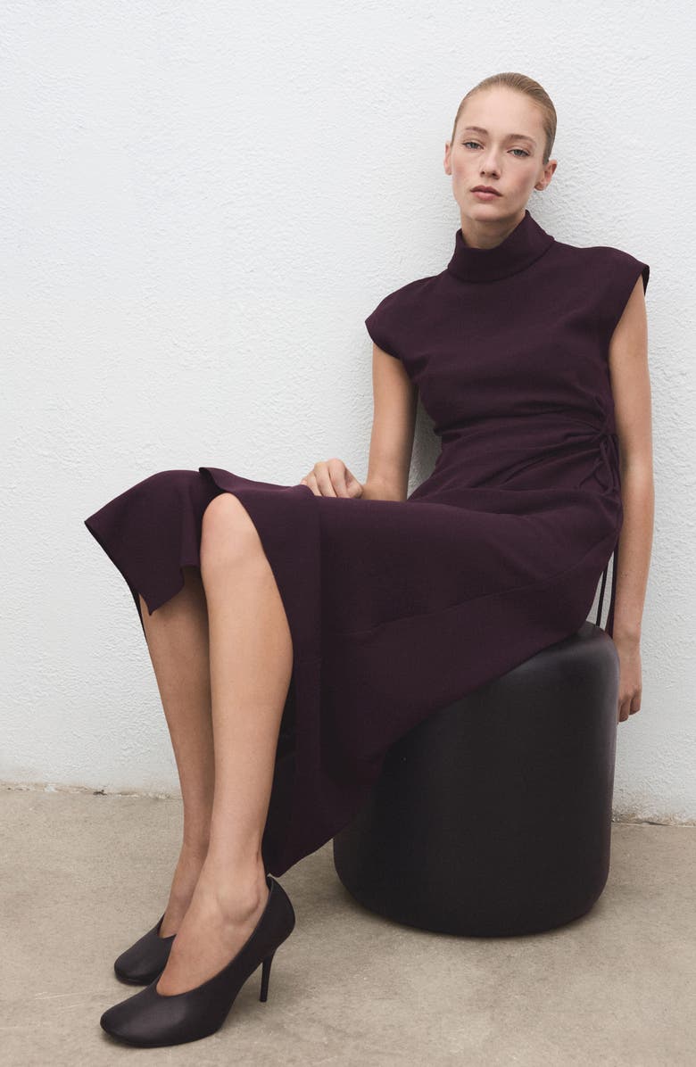 MANGO Turtleneck Faux Wrap Midi dress, Alternate, color, Purple