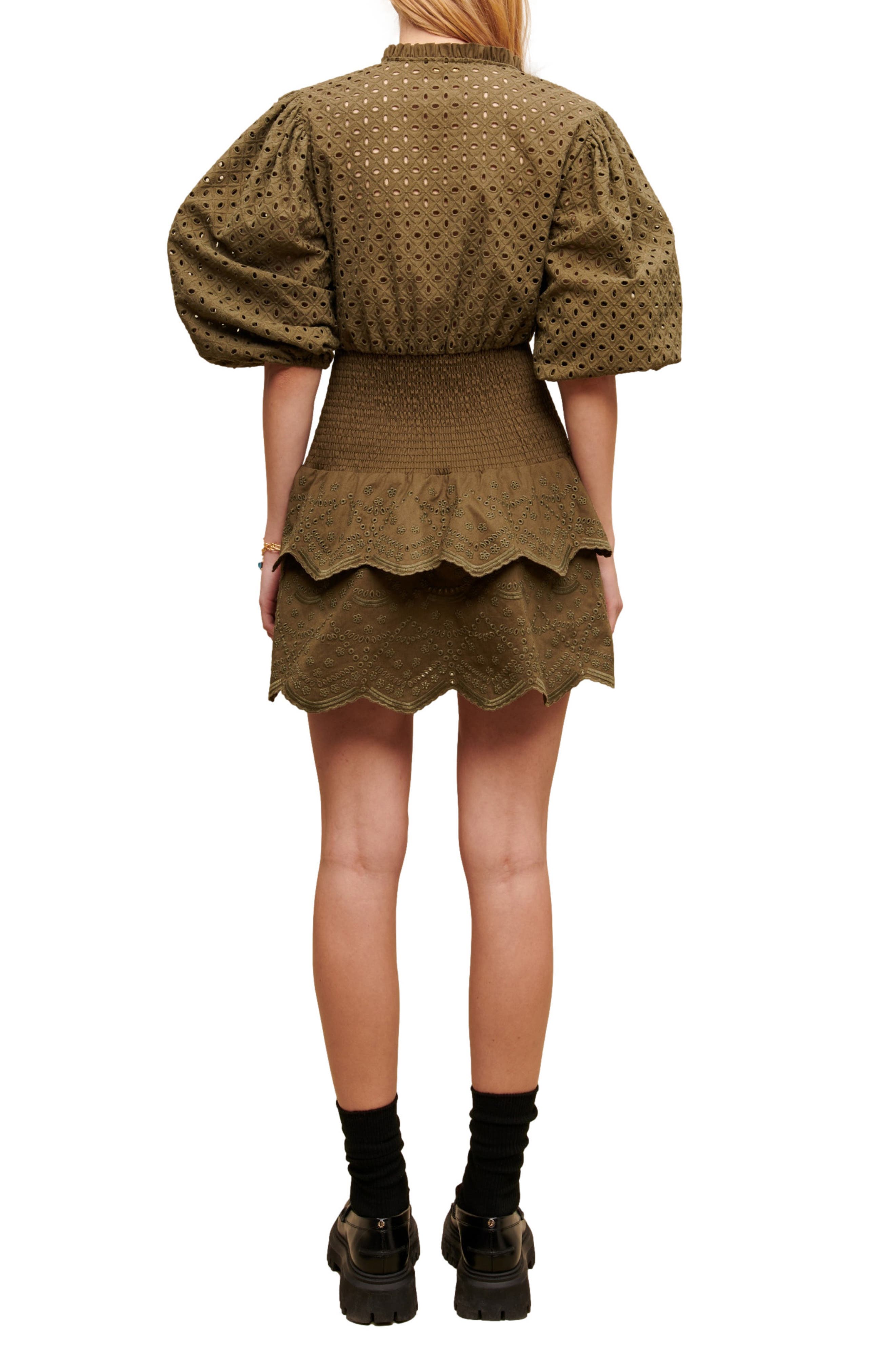 Rode Puff Sleeve Tiered Eyelet Minidress - image 2
