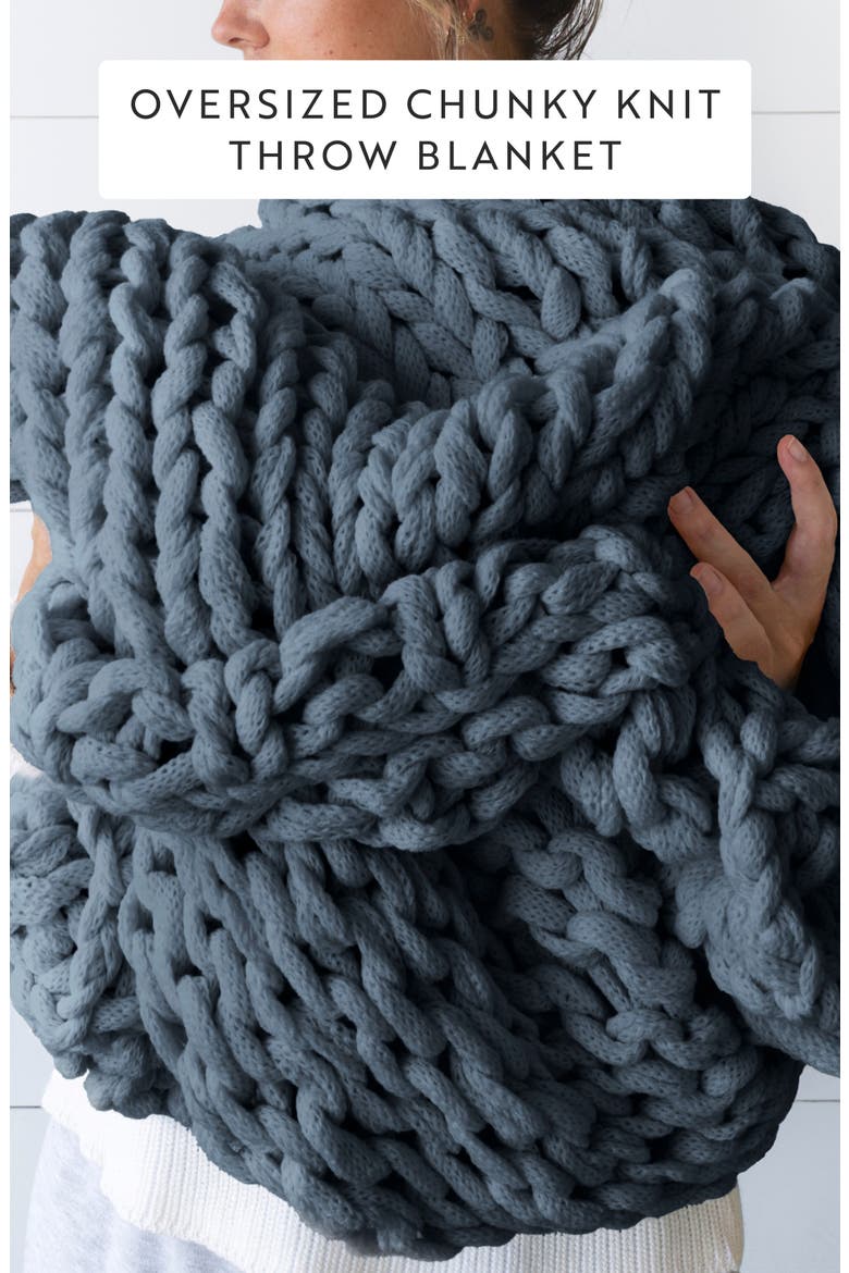 Chunky Knit Throw Blanket, Alternate, color, STONE