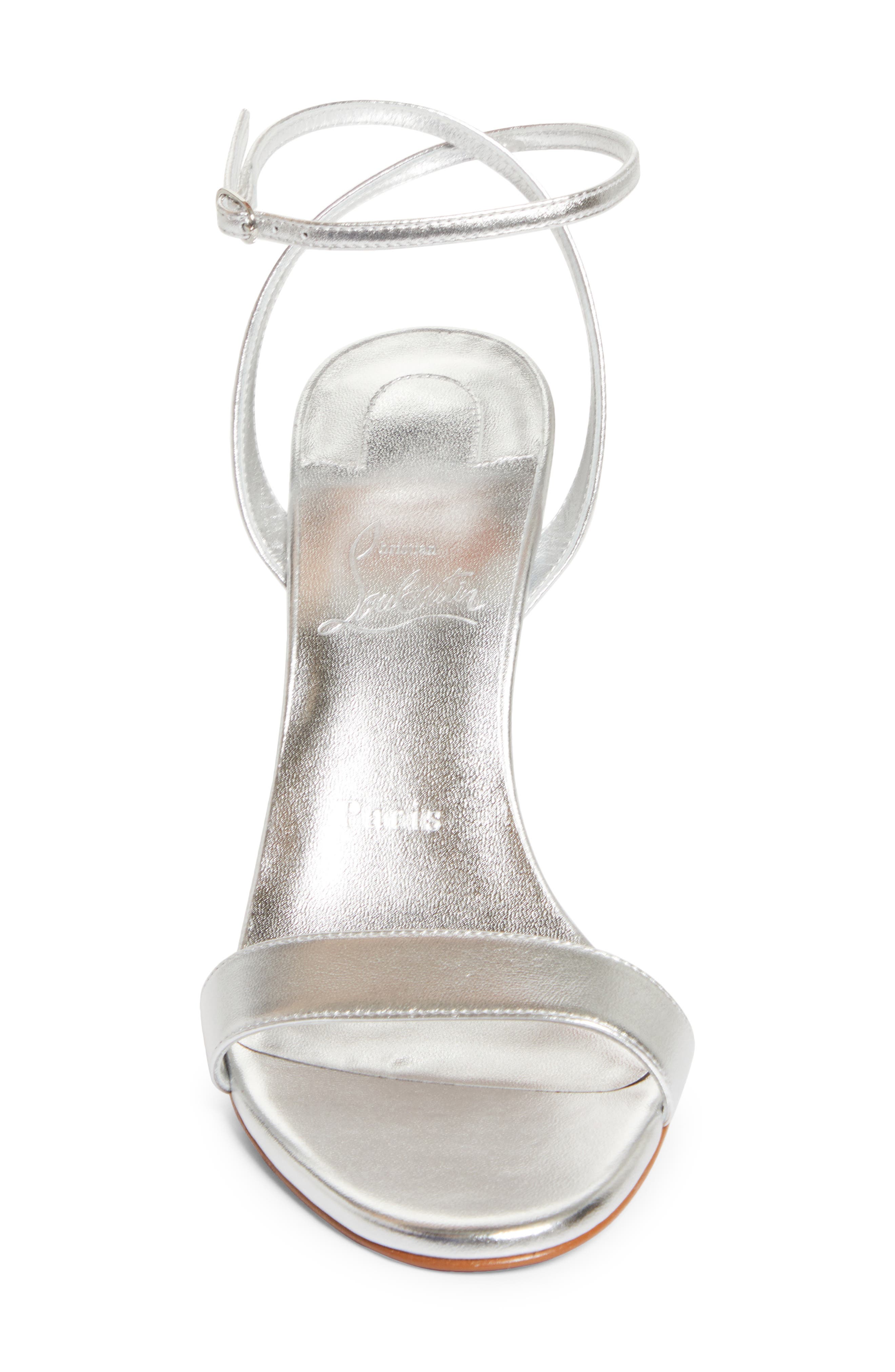 Christian Louboutin Miss Z Metallic Ankle Strap Sandal, Alternate, color, Silver/ Silver