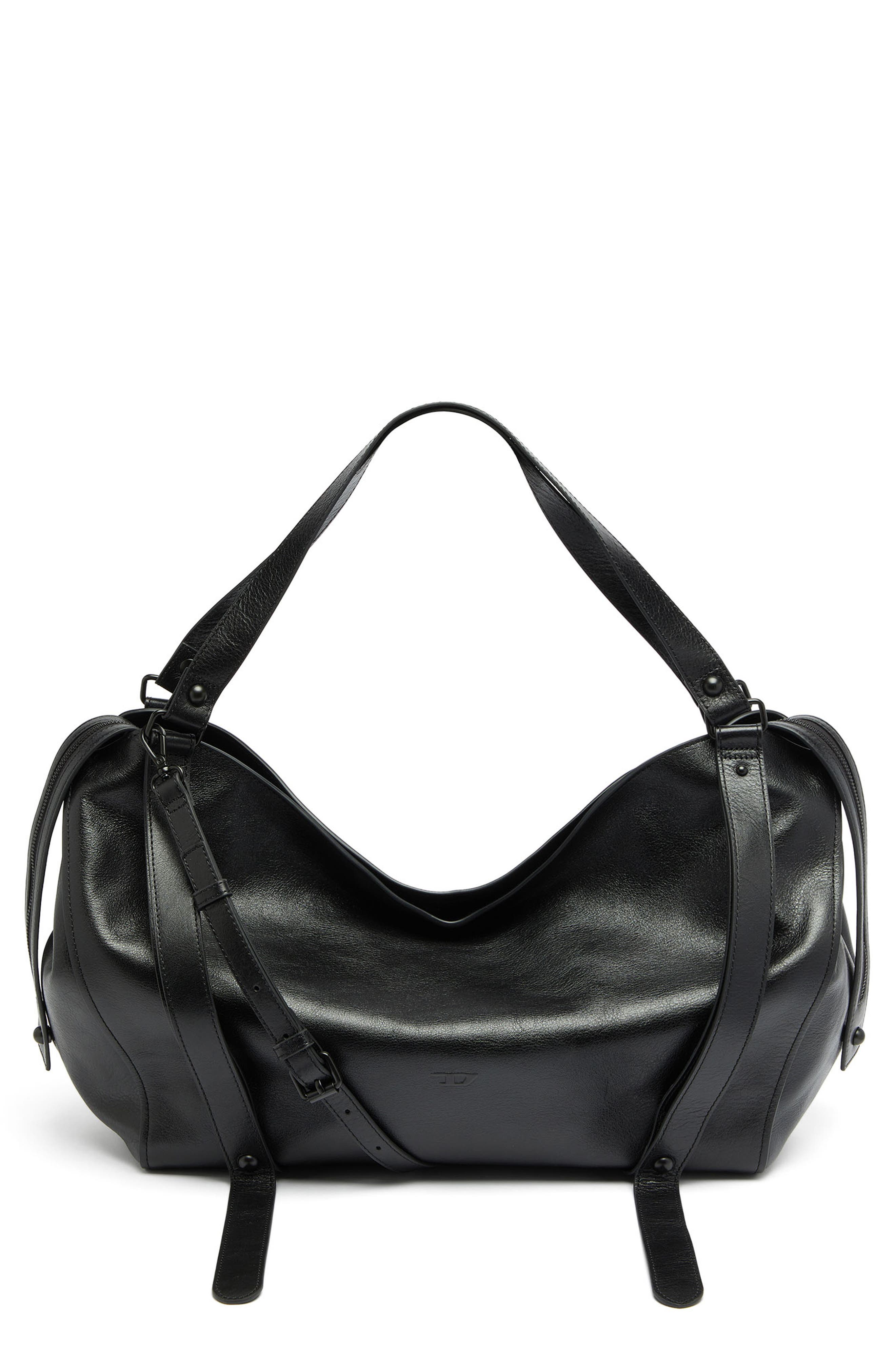 D-One Top Handle Leather Bag, Main, color, BLACK