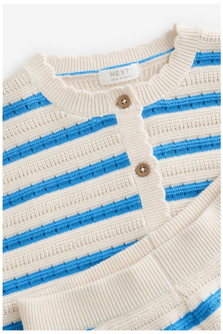 Kids' Stripe Short Sleeve Cotton Cardigan & Pants Set, Alternate, color, BLUE