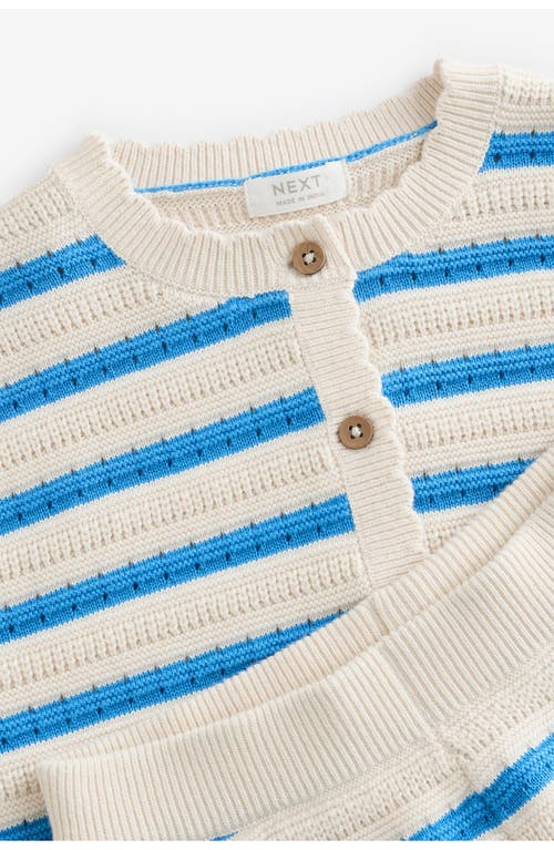 Next Kids' Stripe Short Sleeve Cotton Cardigan & Pants Set In Blue