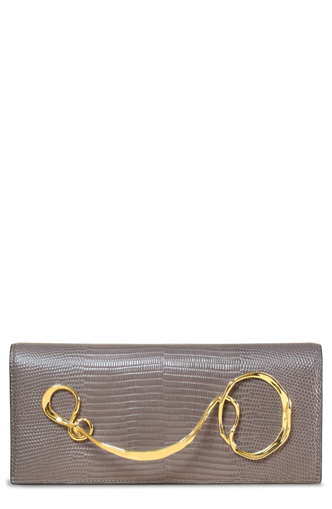 Alexis Bittar Twisted Side Handle Leather Clutch, Main, color, 