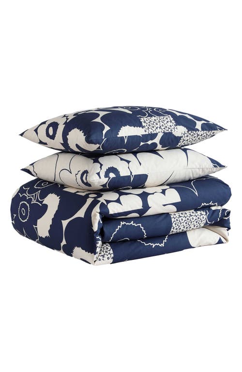Marimekko Unikko Kollaasi Duver Cover & Shams Set In Open Dark Blue