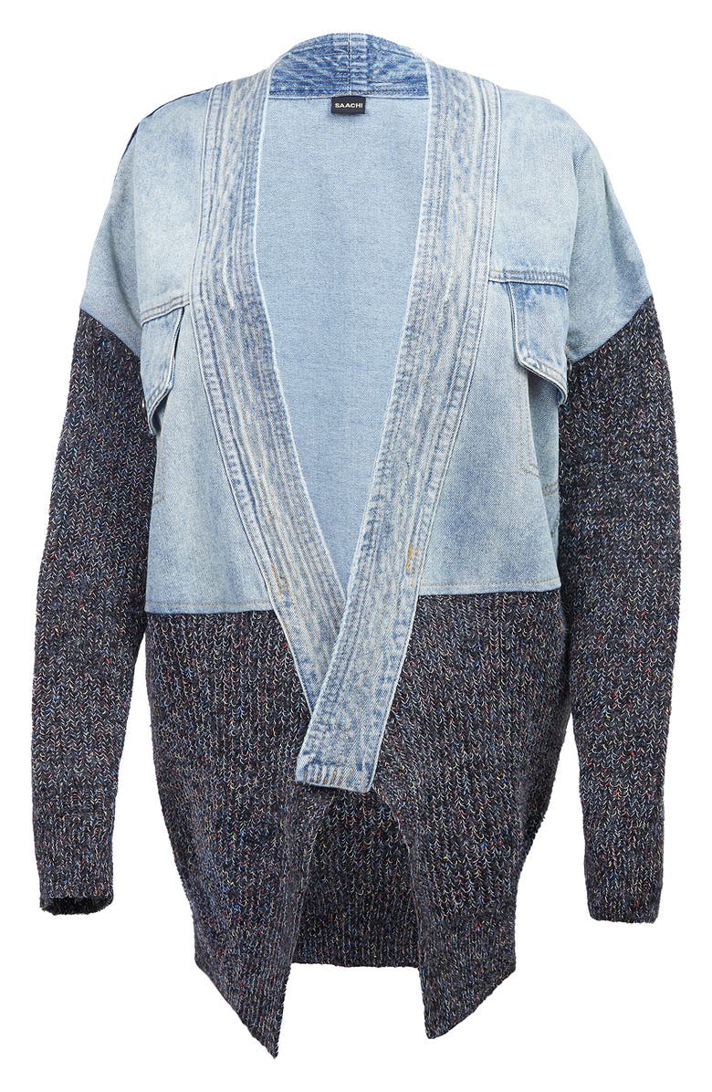 SAACHI Mixed Media Denim Cardigan, Alternate, color,