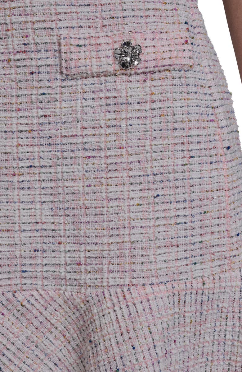 KARL LAGERFELD Frill Hem Metallic Tweed Dress, Alternate, color, Pink Multi