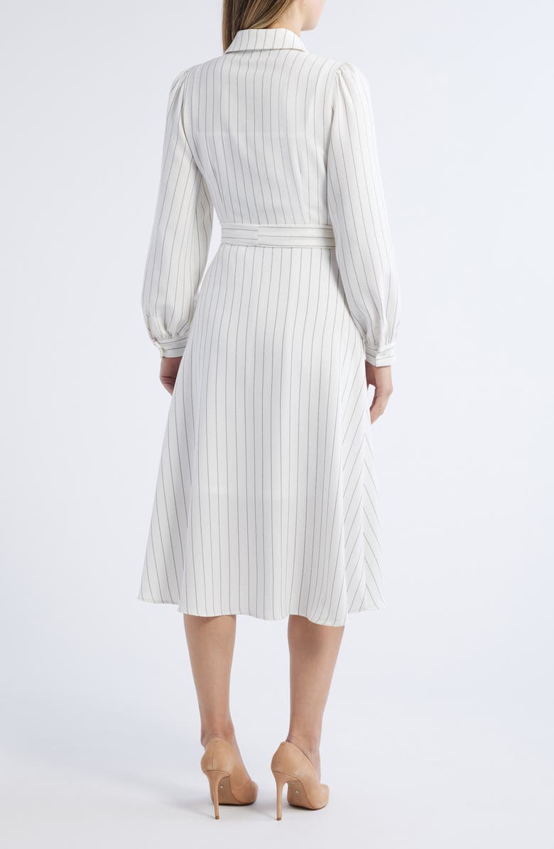 Julia Jordan Pinstripe Long Sleeve Midi Shirtdress, Alternate, color, Ivory