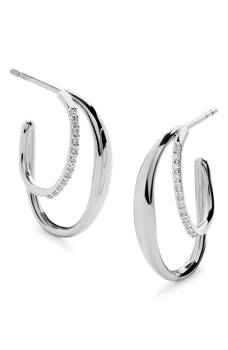 Monica Vinader Medium Nura Wrap Hoop Earrings, Main, color, Sterling Silver / Lab Dia