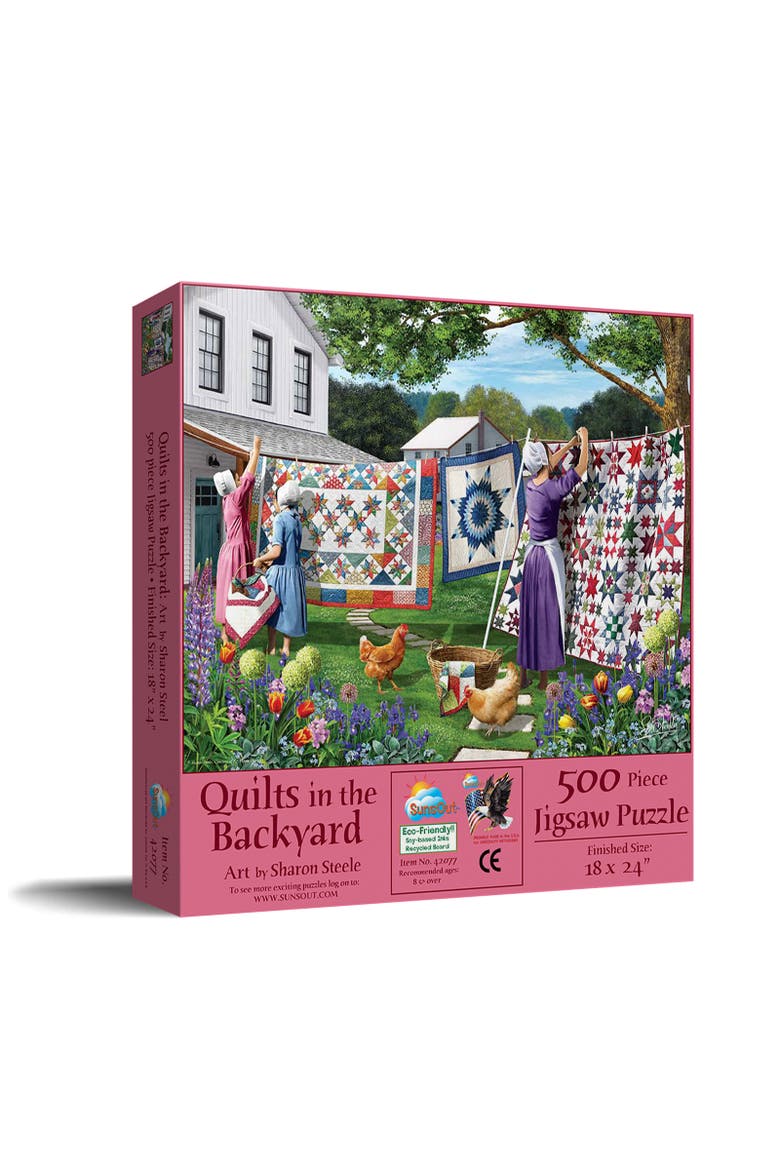 Quilts in the Backyard 500 piece Jigsaw Puzzle for Adults, Main, color, Multicolor
