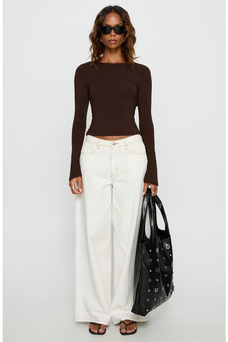 Harpur Long Sleeve Open Back Crop Top, Alternate, color, CHOCOLATE