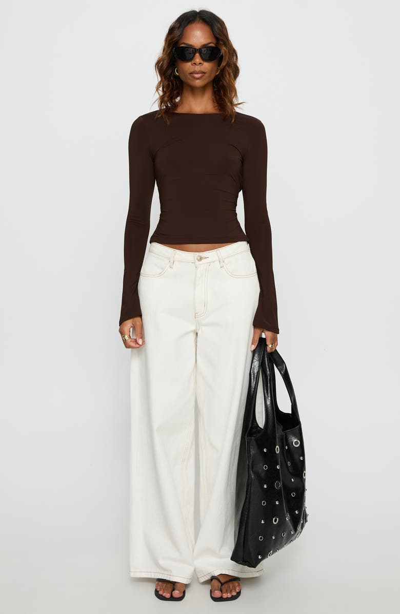 Princess Polly Harpur Long Sleeve Open Back Crop Top, Alternate, color, Chocolate