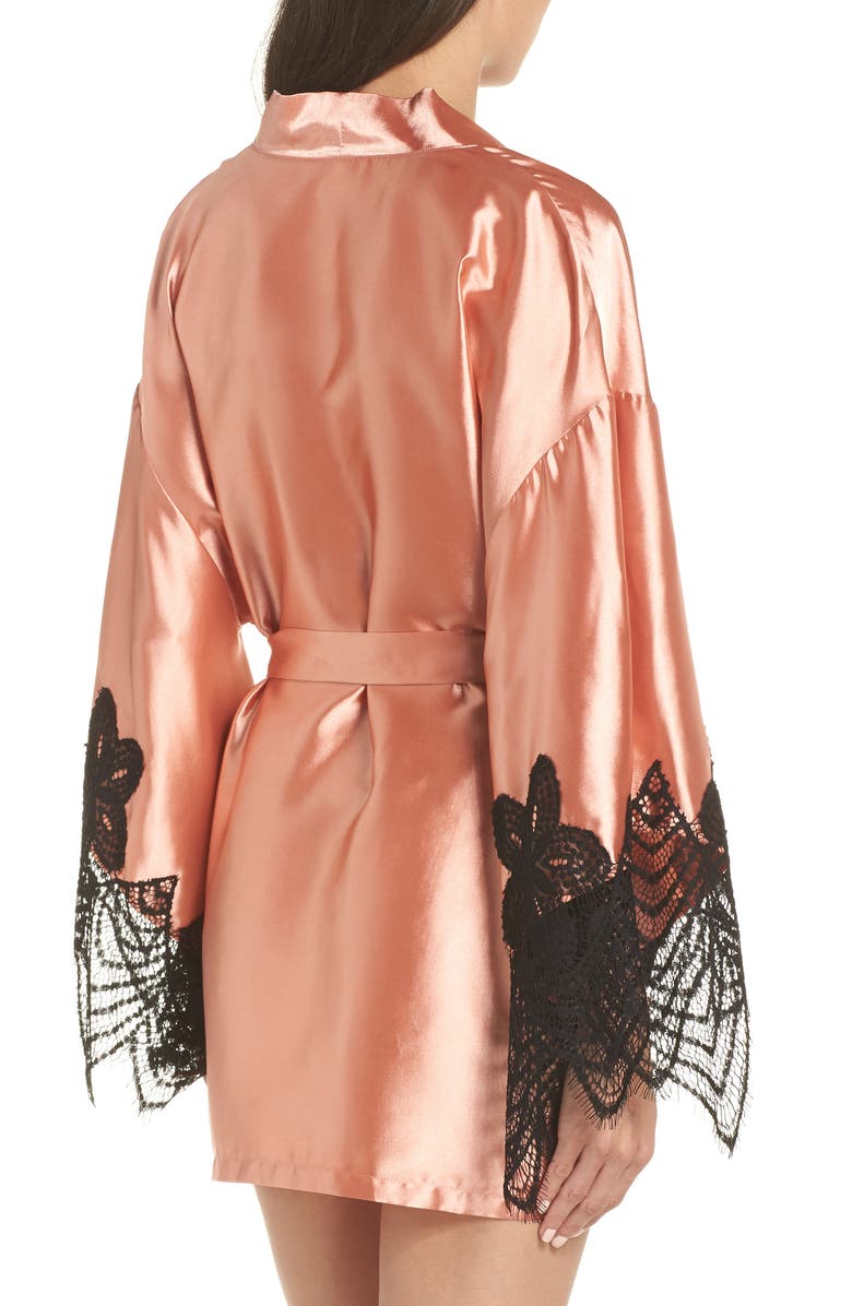 Oh La La Cheri Drama Lace Trim Satin Robe, Alternate, color,
