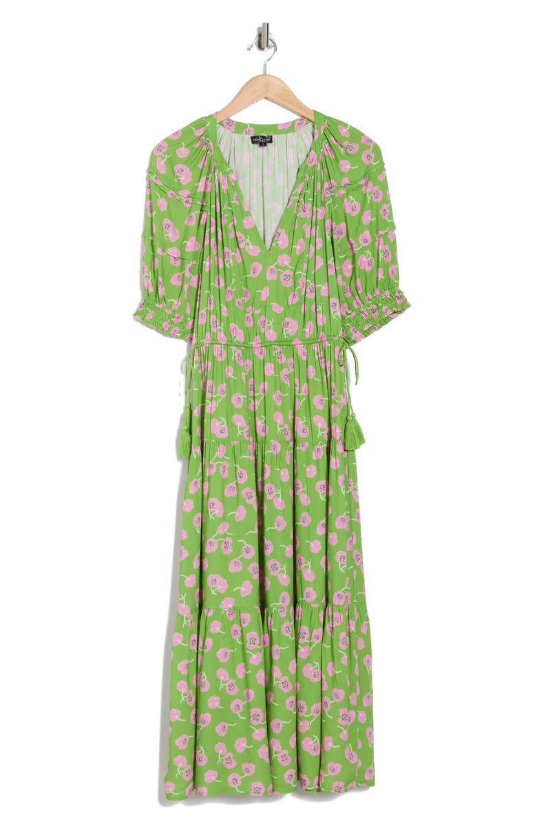 AREA STARS Tassel Tie Midi Dress, Alternate, color, Pink Green Floral Print