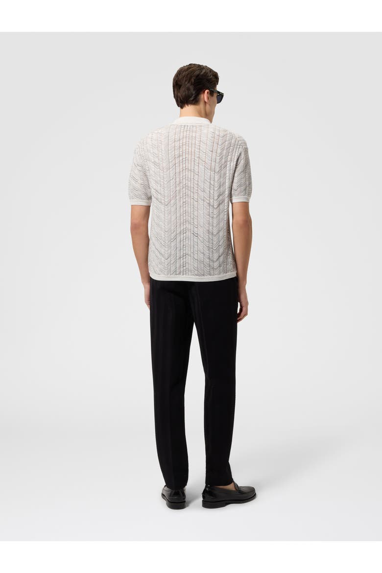 Openwork Knit Cotton And Viscose Polo Shirt, Alternate, color, White & Beige