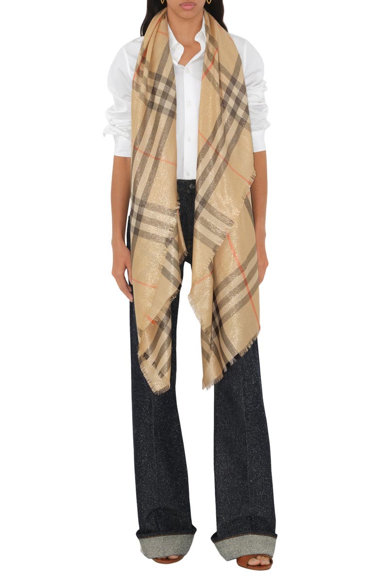 Burberry Metallic Wool & Silk Scarf, Alternate, color, Sand
