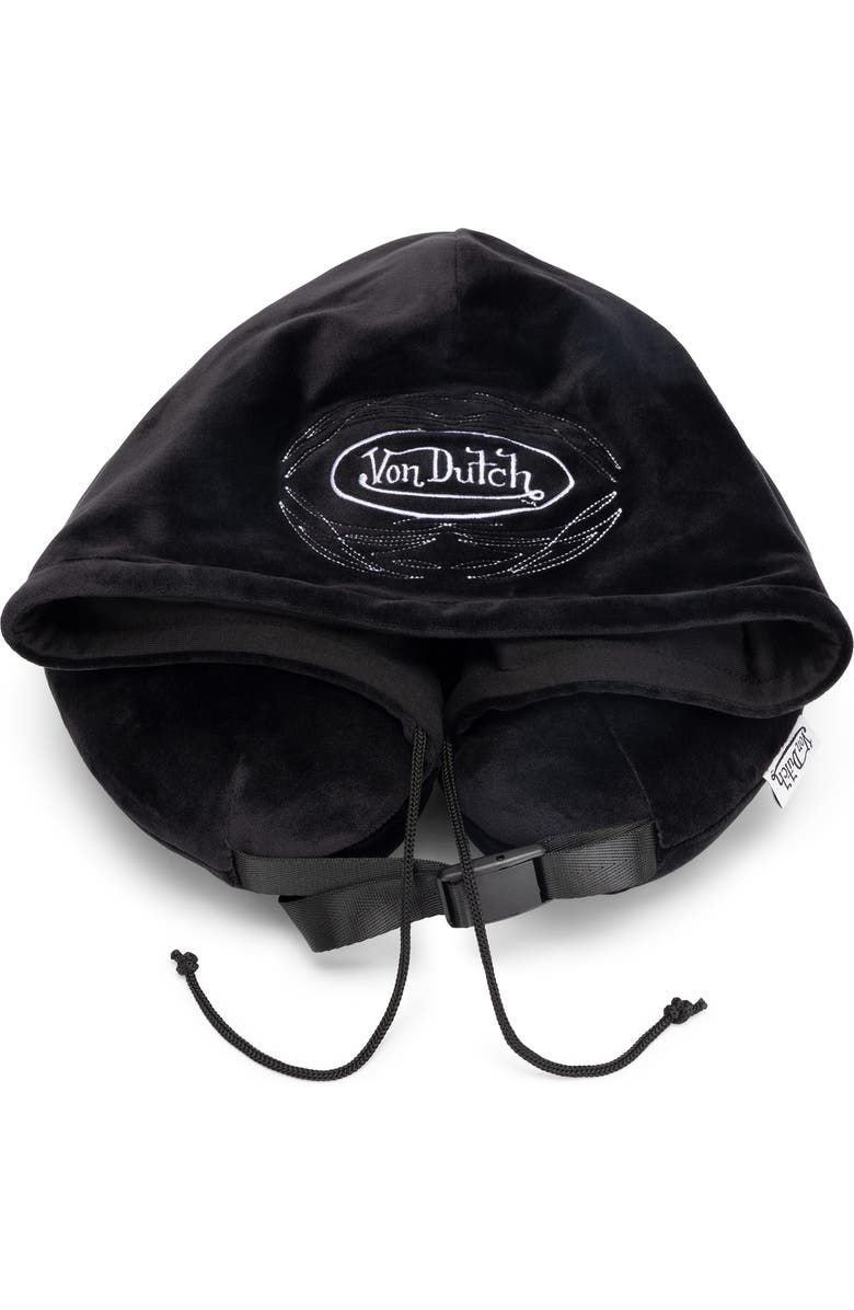 Von Dutch Pinstripe Hooded Memory Foam Travel Neck Pillow, Alternate, color, Black