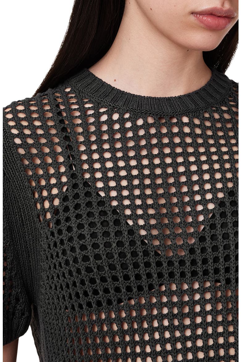Paloma Open Stitch Short Sleeve Sweater, Alternate, color, CHARCOAL GREY
