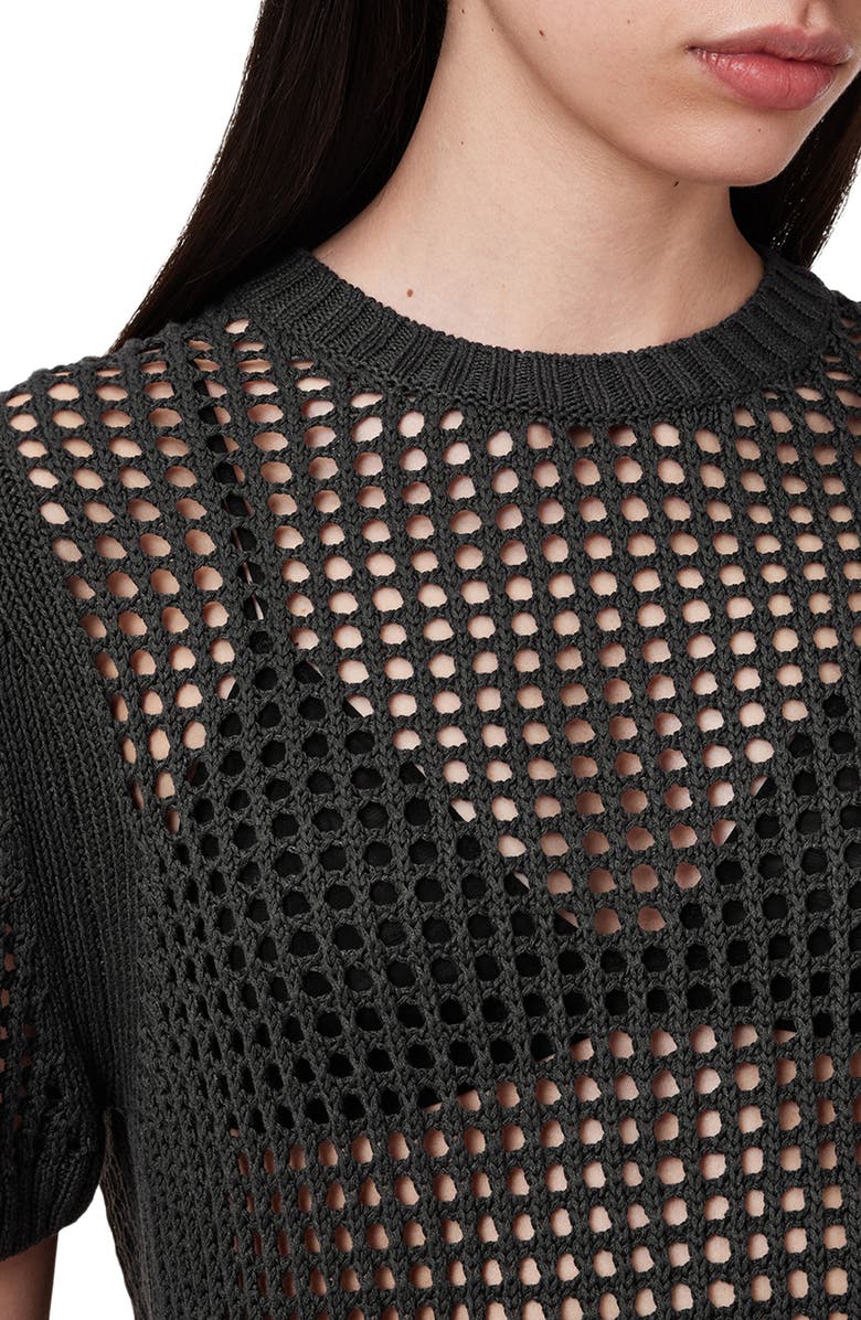 AllSaints Paloma Open Stitch Short Sleeve Sweater, Alternate, color, Charcoal Grey