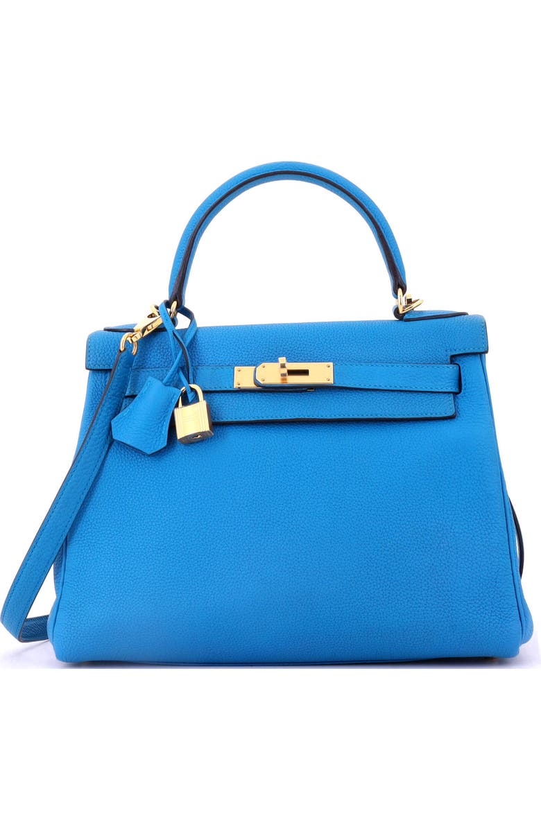 Pre-Owned Hermes Kelly Handbag Blue Togo with Gold Hardware 28, Main, color,