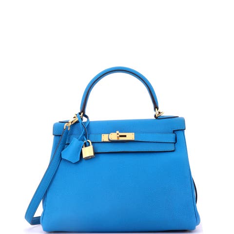 Kelly Handbag Blue Togo with Gold Hardware 28