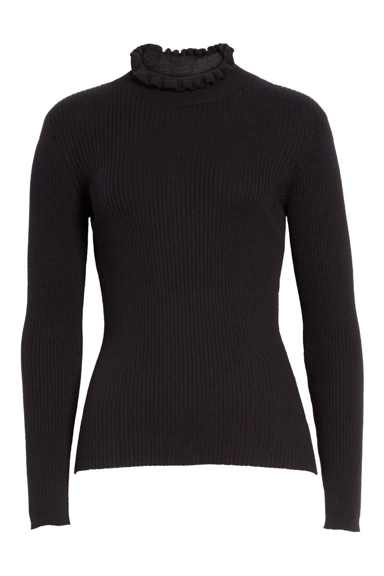 Ruffle Neck Sweater, Alternate, color, NOIR