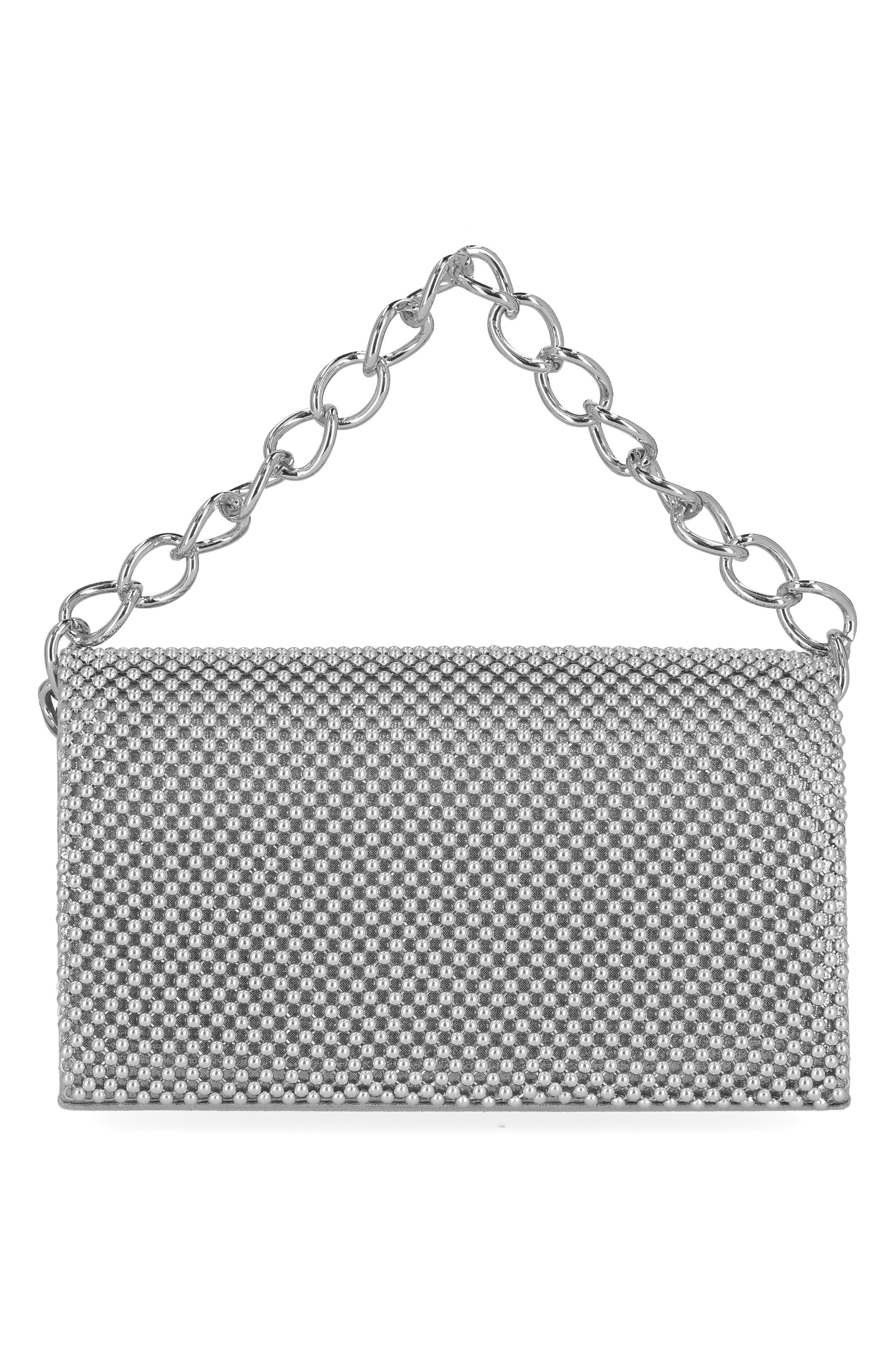 Jessica McClintock Damiana Beaded Metal Mesh Clutch, Alternate, color, Silver