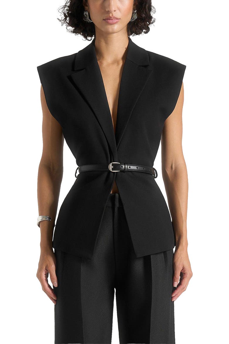 Linda Tailored Wide Shoulder Cinched Waistcoat, Main, color, Black