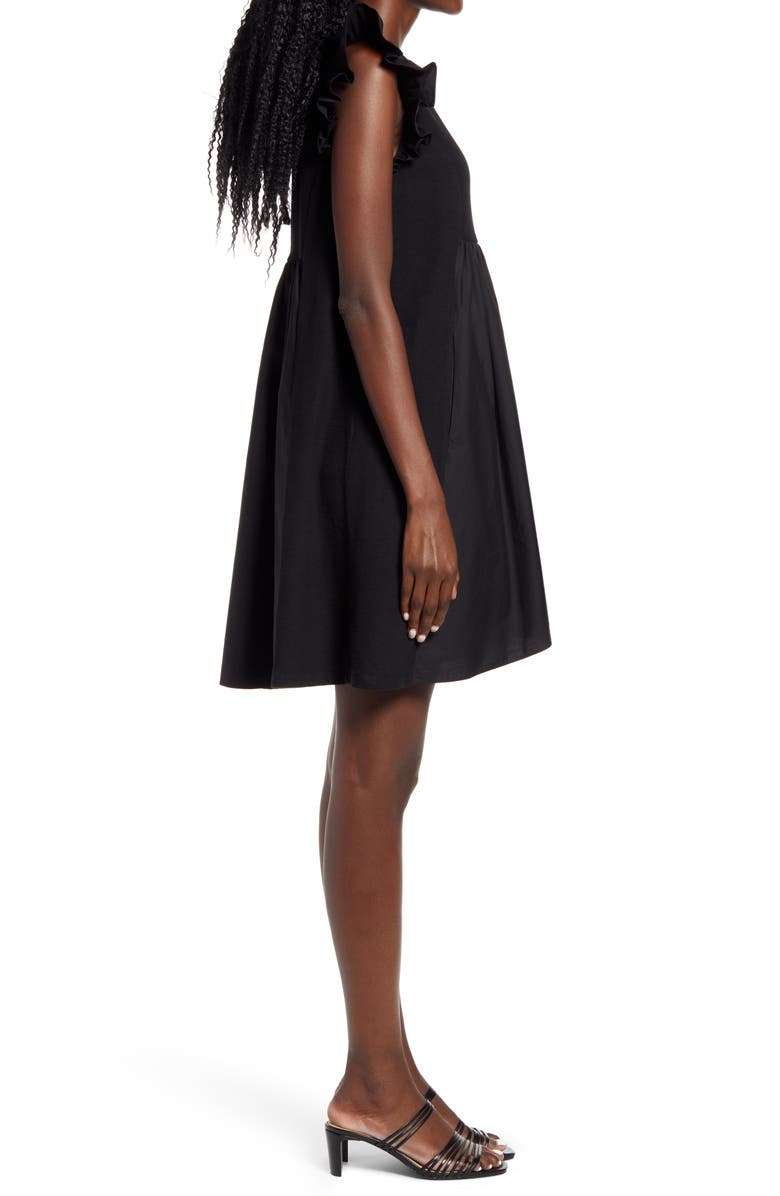 English Factory Mixed Media Ruffle Dress, Alternate, color, Black