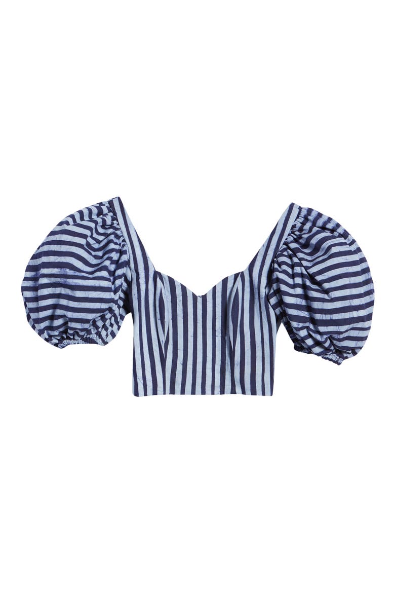 Asha Stripe Puff Sleeve Crop Top, Alternate, color, NAVY BLUE/ WHITE