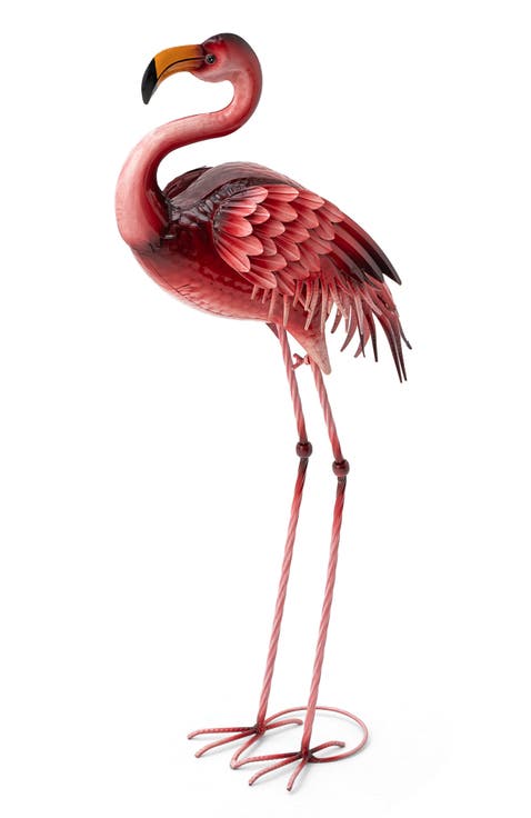 Metal Standing Flamingo Garden Statue with Stakes