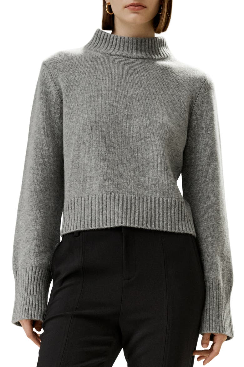 Women's Ribbed Collar and Hemline Wool Cashmere Sweater, Main, color, Grey