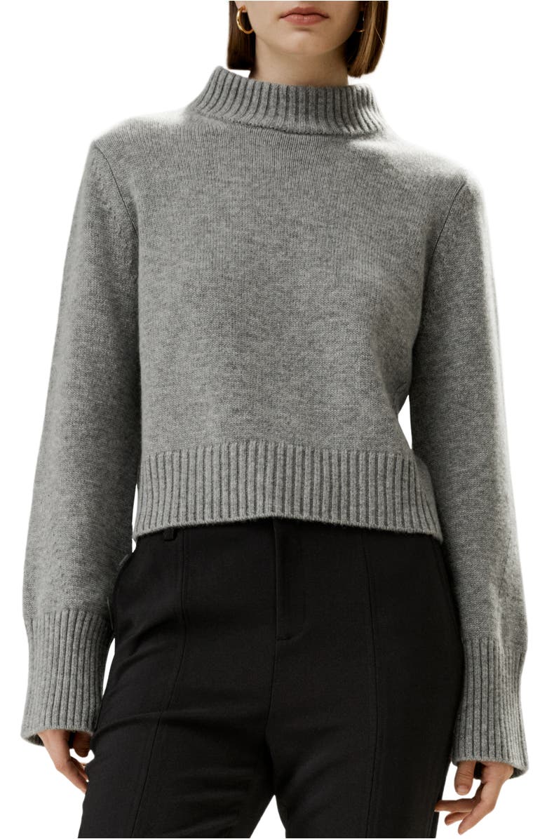 Lilysilk Women's Ribbed Collar and Hemline Wool Cashmere Sweater, Main, color, Grey