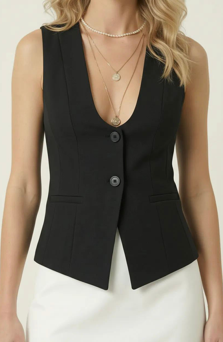 Modenaire Tailored Vest Top, Main, color, Black