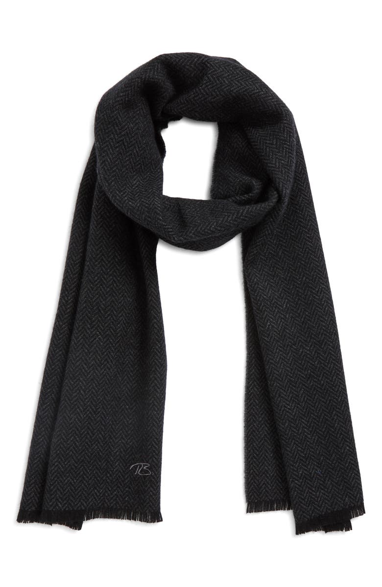 Robert Barakett Wool & Cashmere Herringbone Scarf, Main, color, Black
