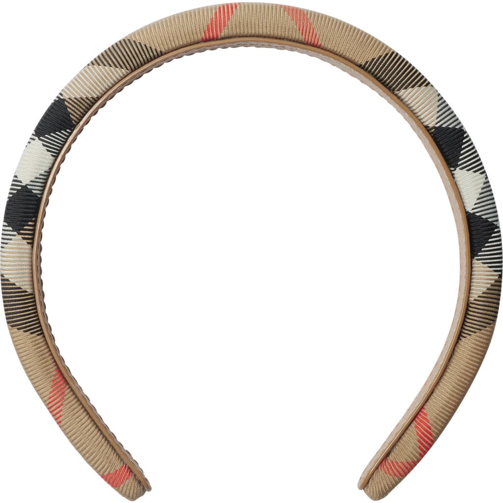 Burberry Girl's Check Headband With Leather Lining In Brown