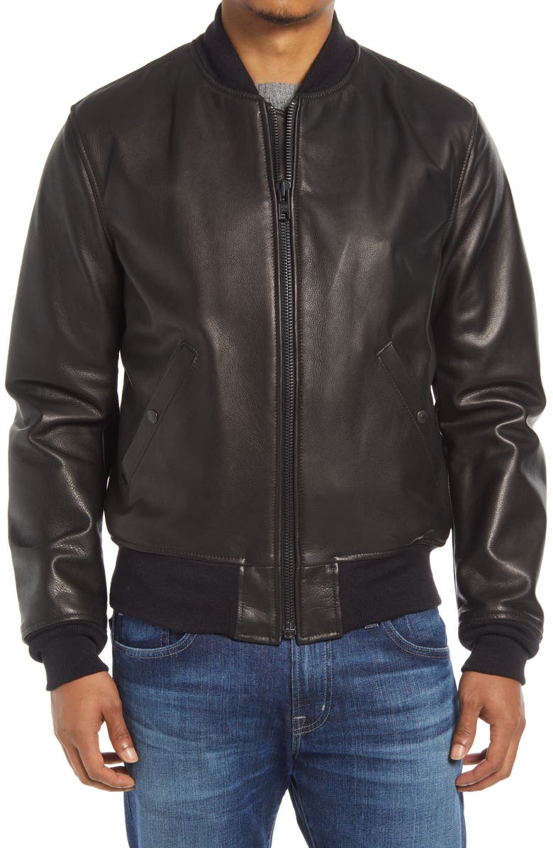 Schott NYC Cowhide Leather Bomber Jacket, Alternate, color,