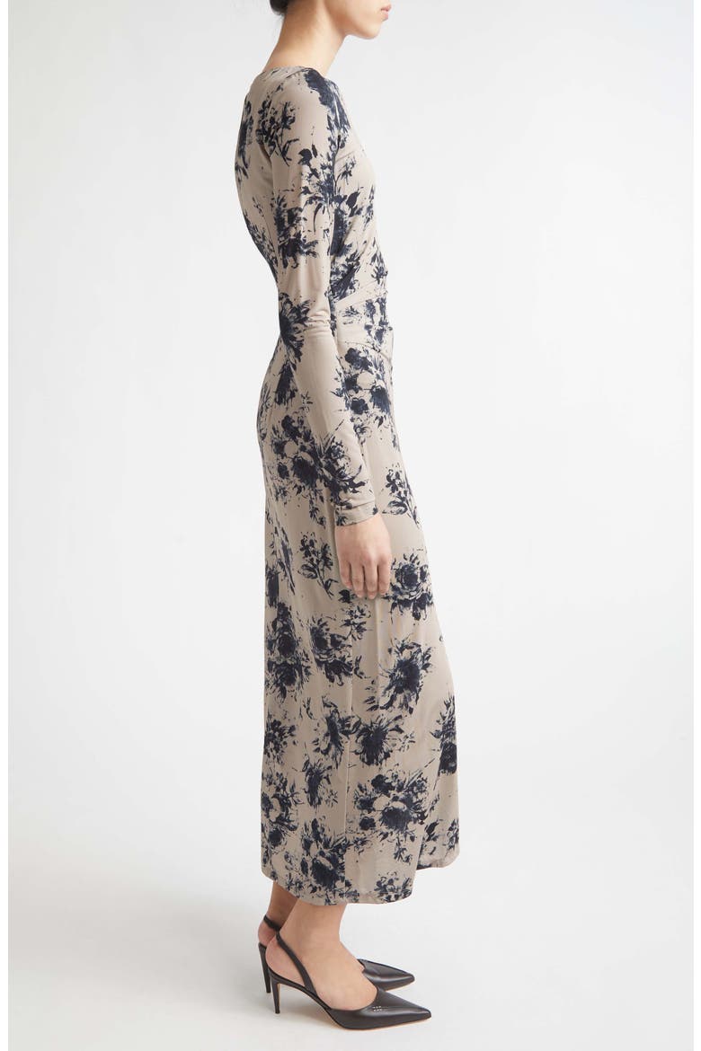 Floral Printed Draped Jersey Midi Dress, Alternate, color, CLAY