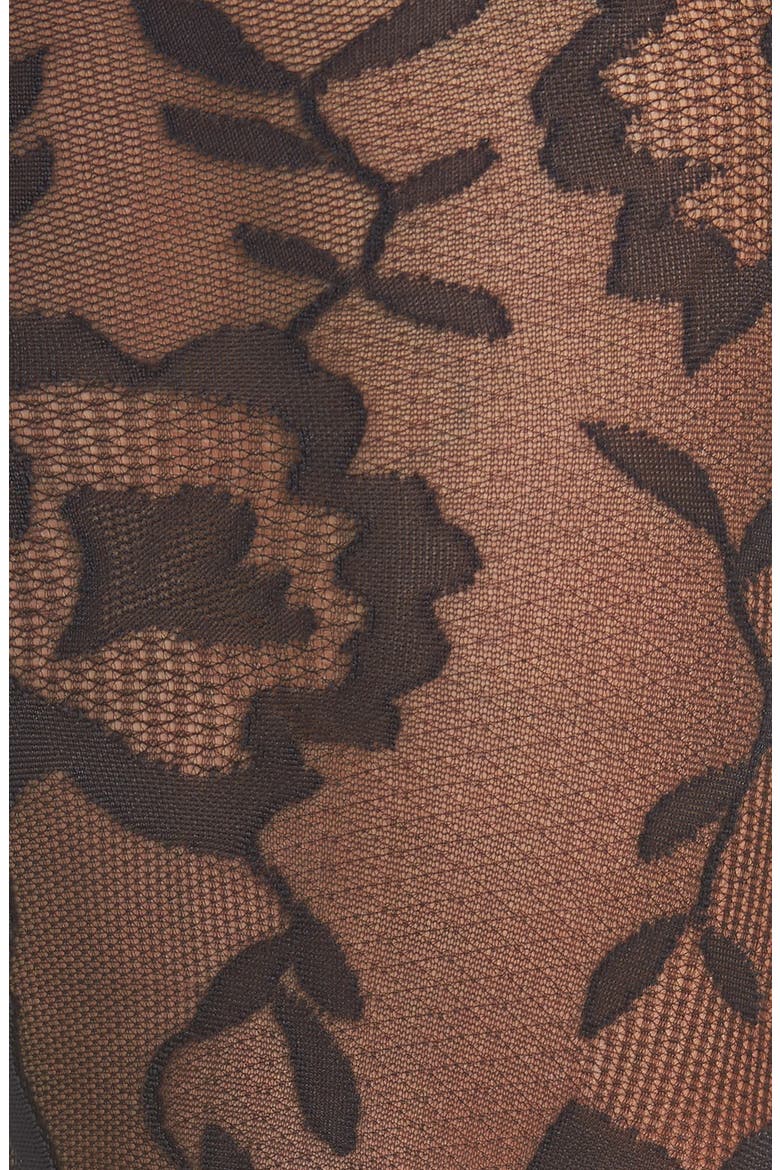 'Lorelie' Floral Tights, Alternate, color, BLACK