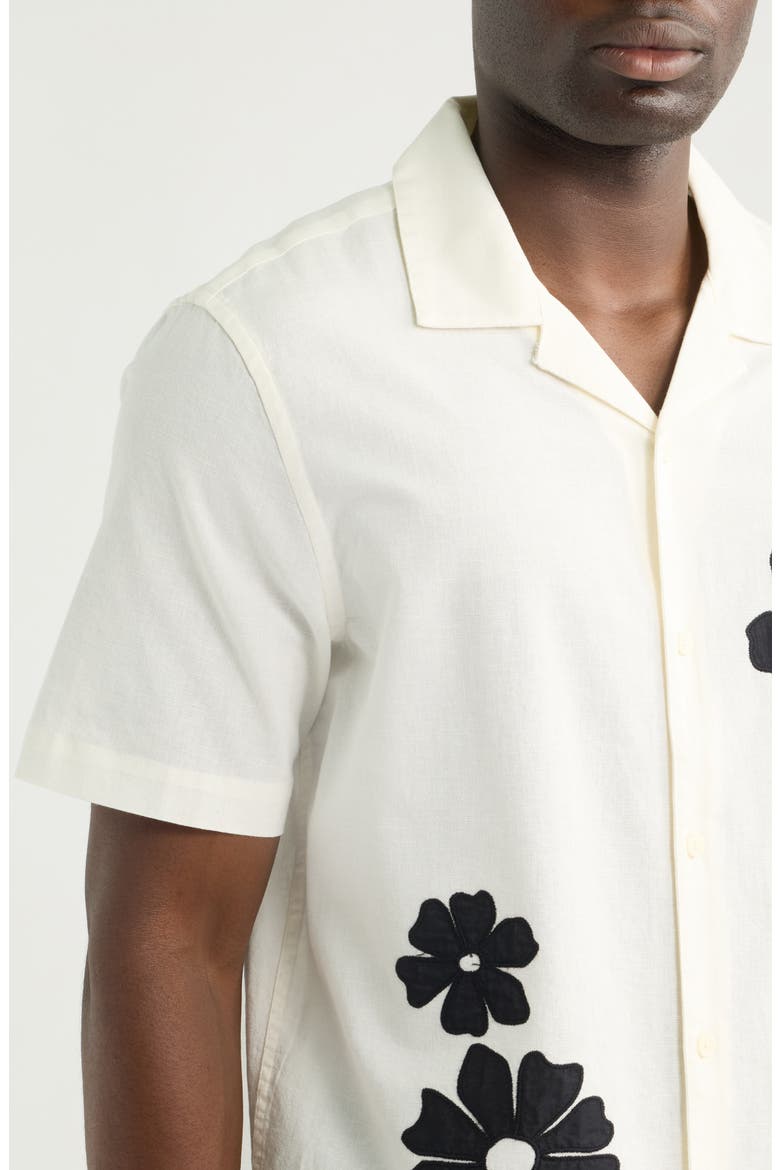 Didicot Floral Appliqué Cotton & Linen Camp Shirt, Alternate, color, ECRU / BLACK