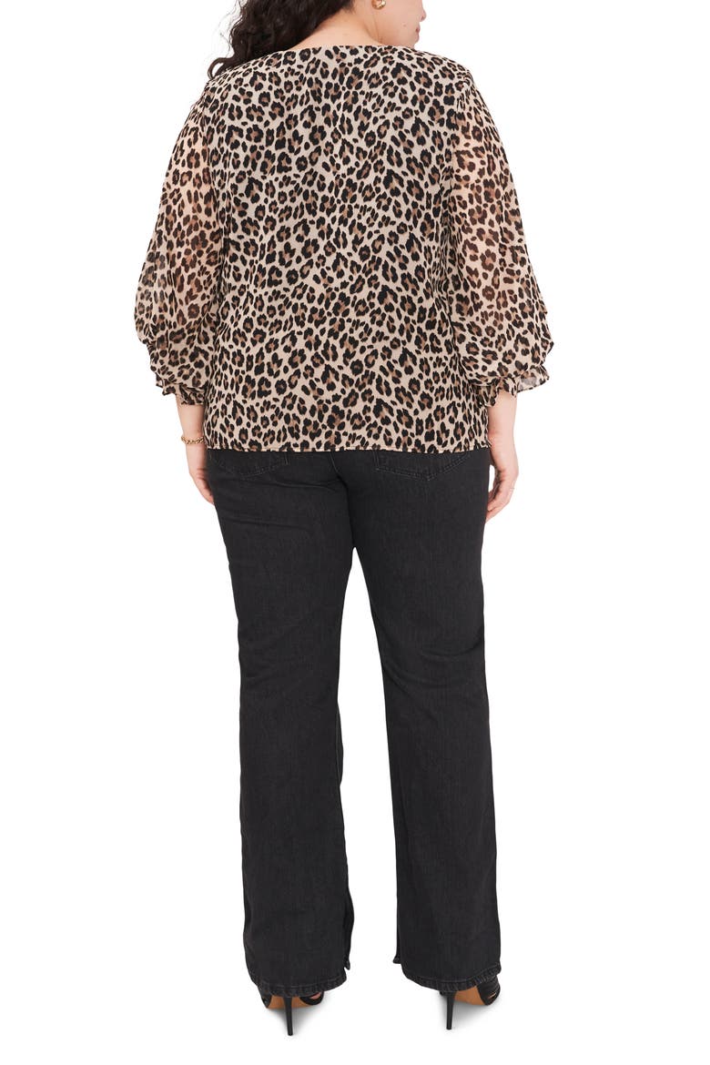 Leopard Print Balloon Sleeve Blouse, Alternate, color, RICH BLACK