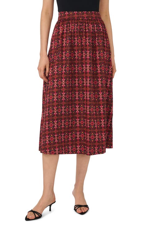 Print Stretch Cotton Midi Skirt