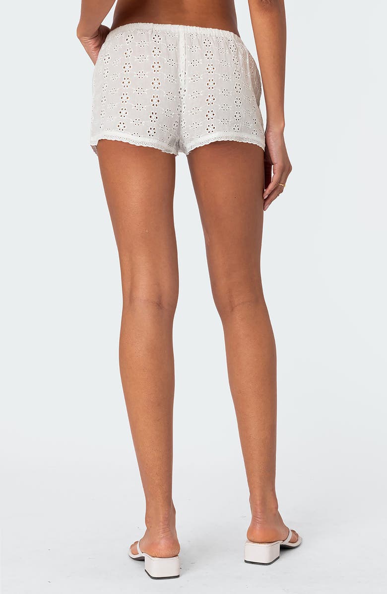 EDIKTED Jael Cotton Eyelet Shorts, Alternate, color, White